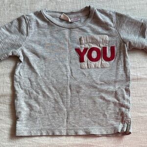 Zara Gray Tee with Red 'YOU' Pocket